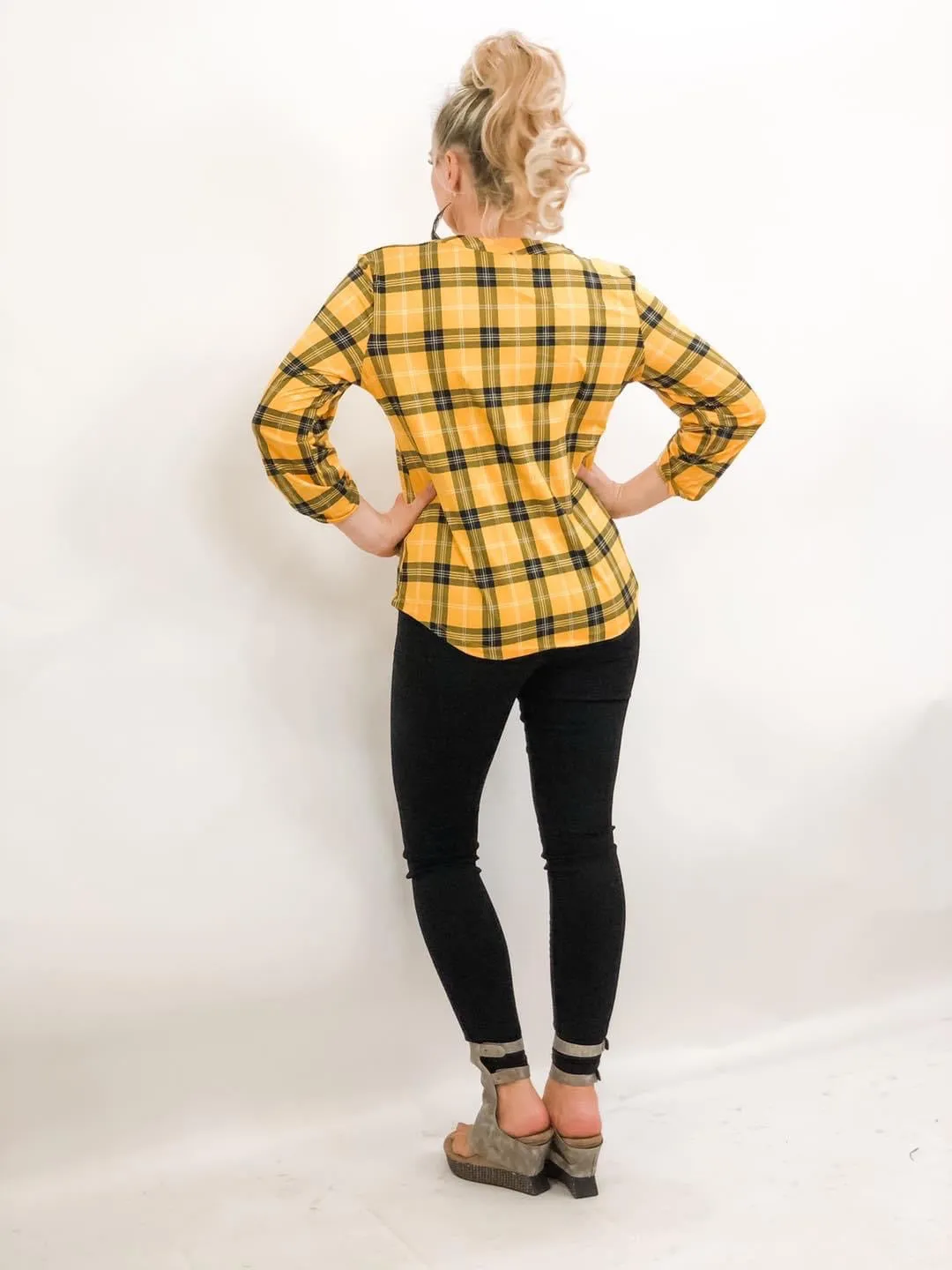 3 Button Plaid Blouse