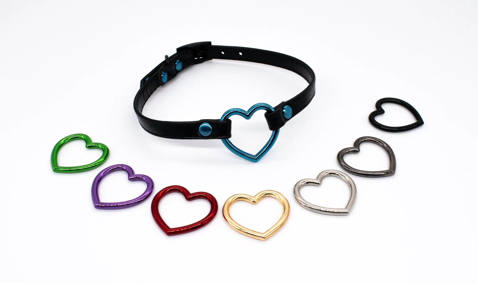 3/8" Blue Heart Vegan Leather Collar in Black