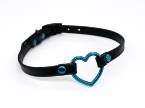 3/8" Blue Heart Vegan Leather Collar in Black