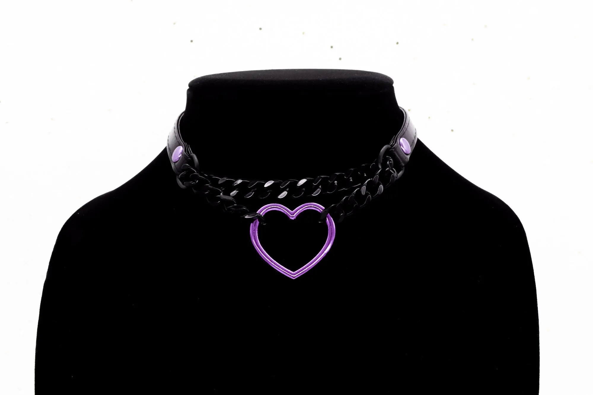 3/8" Purple Heart Ring Black Vegan Leather Martingale Collar