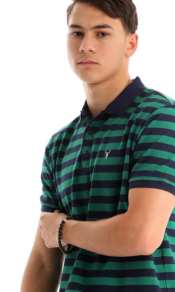 94985 Bi-Tone Striped Pique Navy Blue & Green Polo Shirt