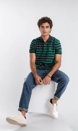 94985 Bi-Tone Striped Pique Navy Blue & Green Polo Shirt