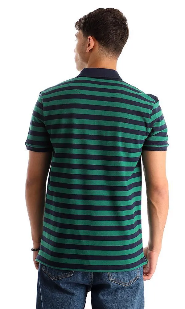 94985 Bi-Tone Striped Pique Navy Blue & Green Polo Shirt