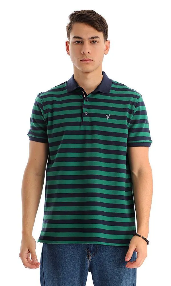 94985 Bi-Tone Striped Pique Navy Blue & Green Polo Shirt