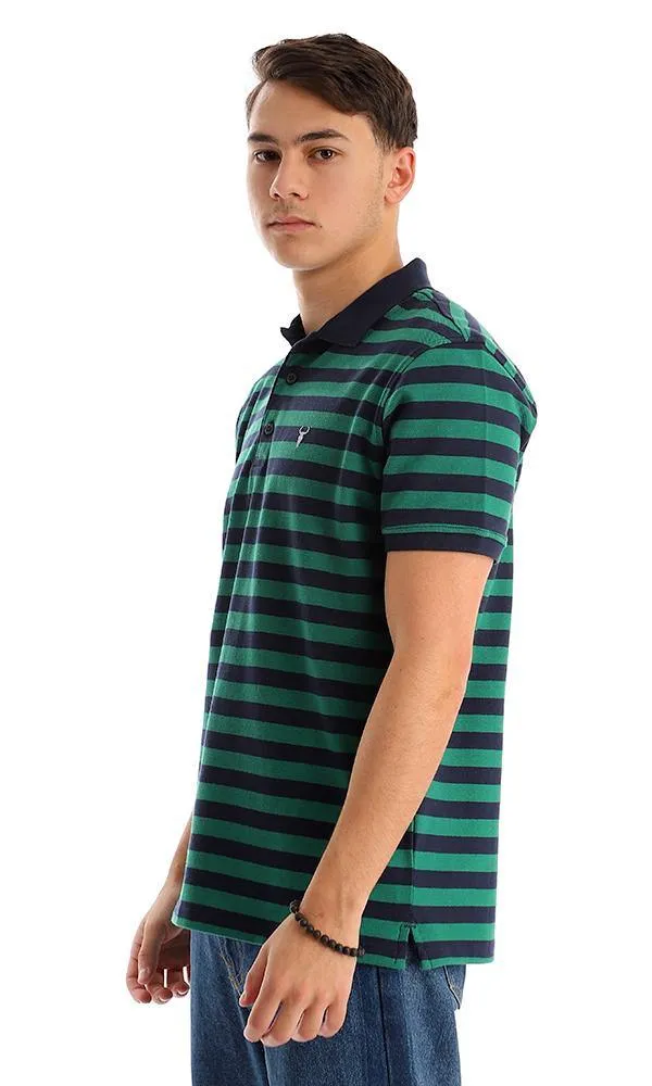 94985 Bi-Tone Striped Pique Navy Blue & Green Polo Shirt