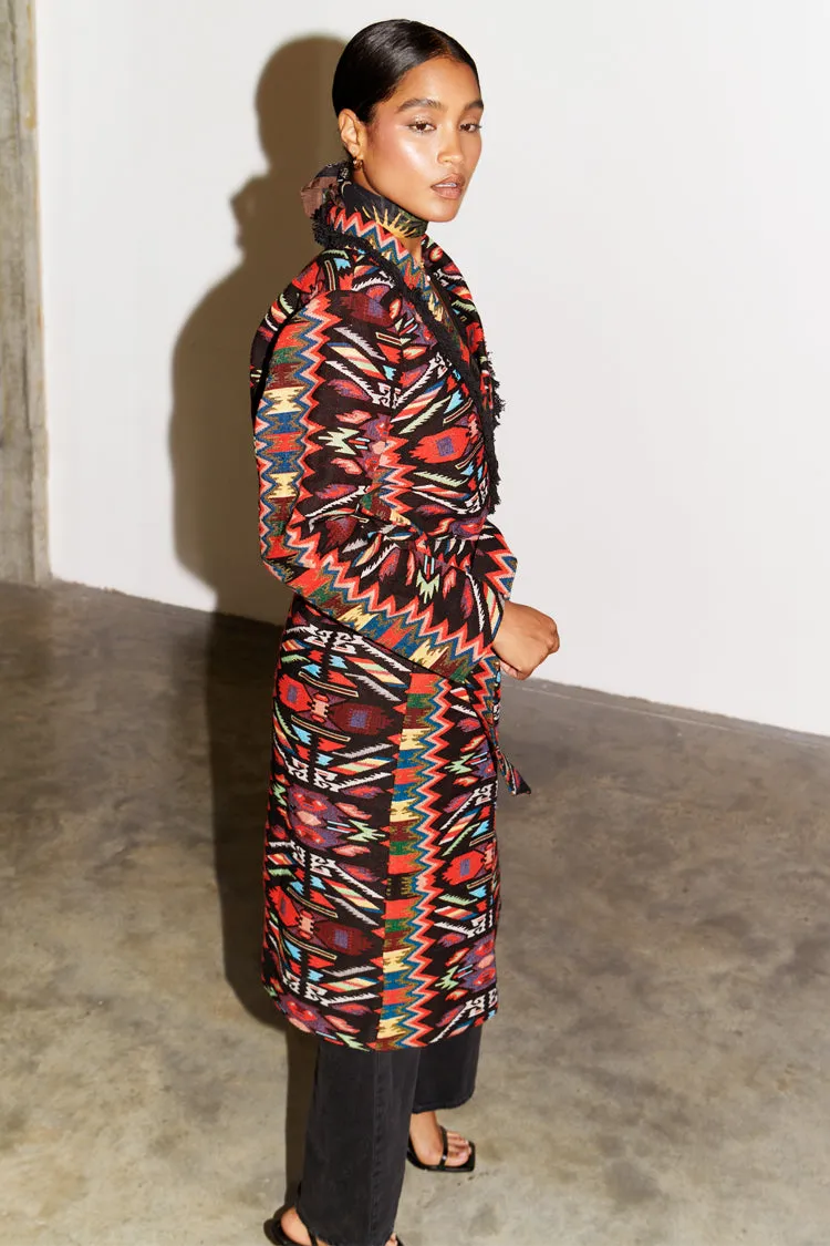 Abstract Print Maxi Coat