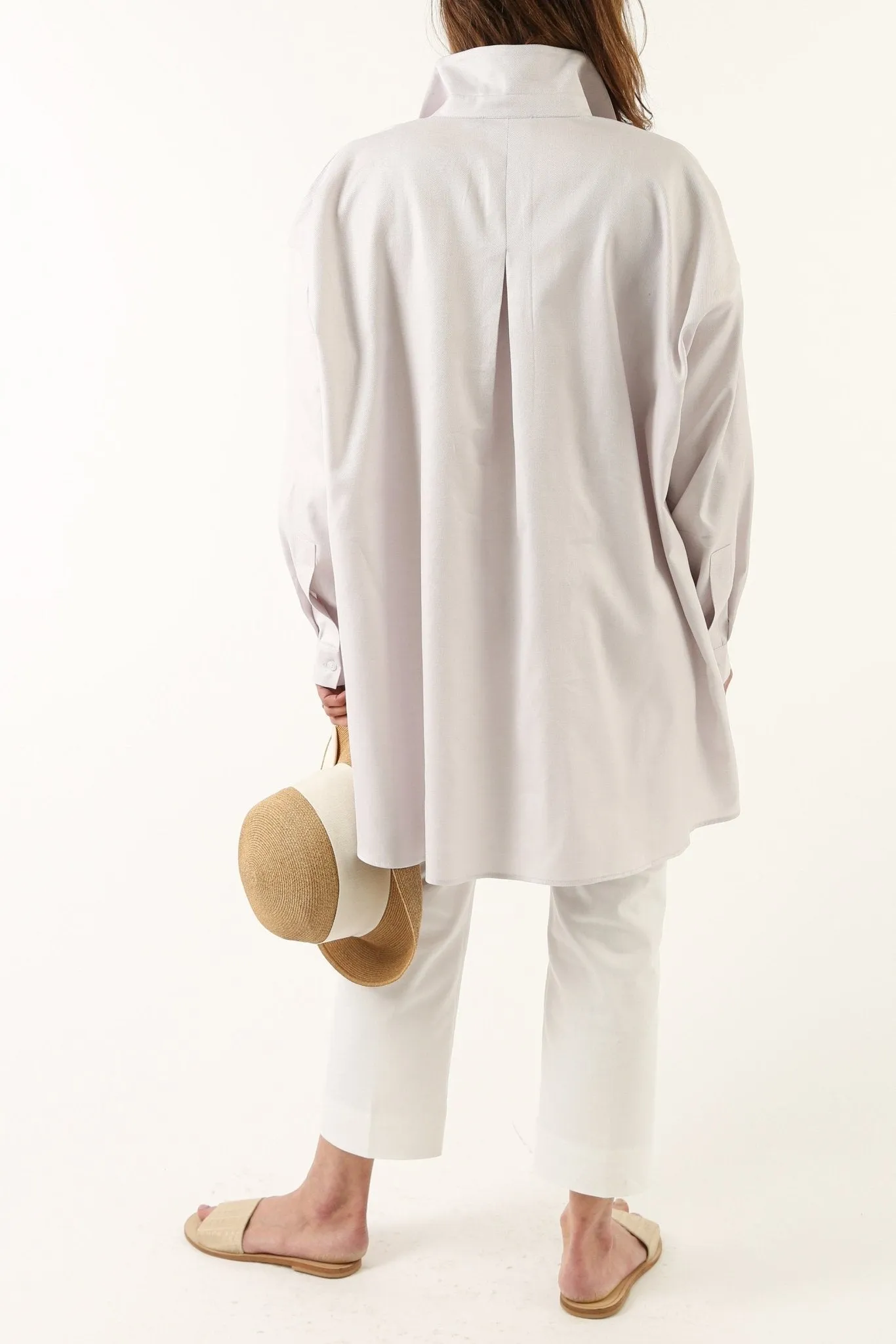 ADDIE SHIRT IN ITALIAN COTTON POLISHED TWILL SILVER