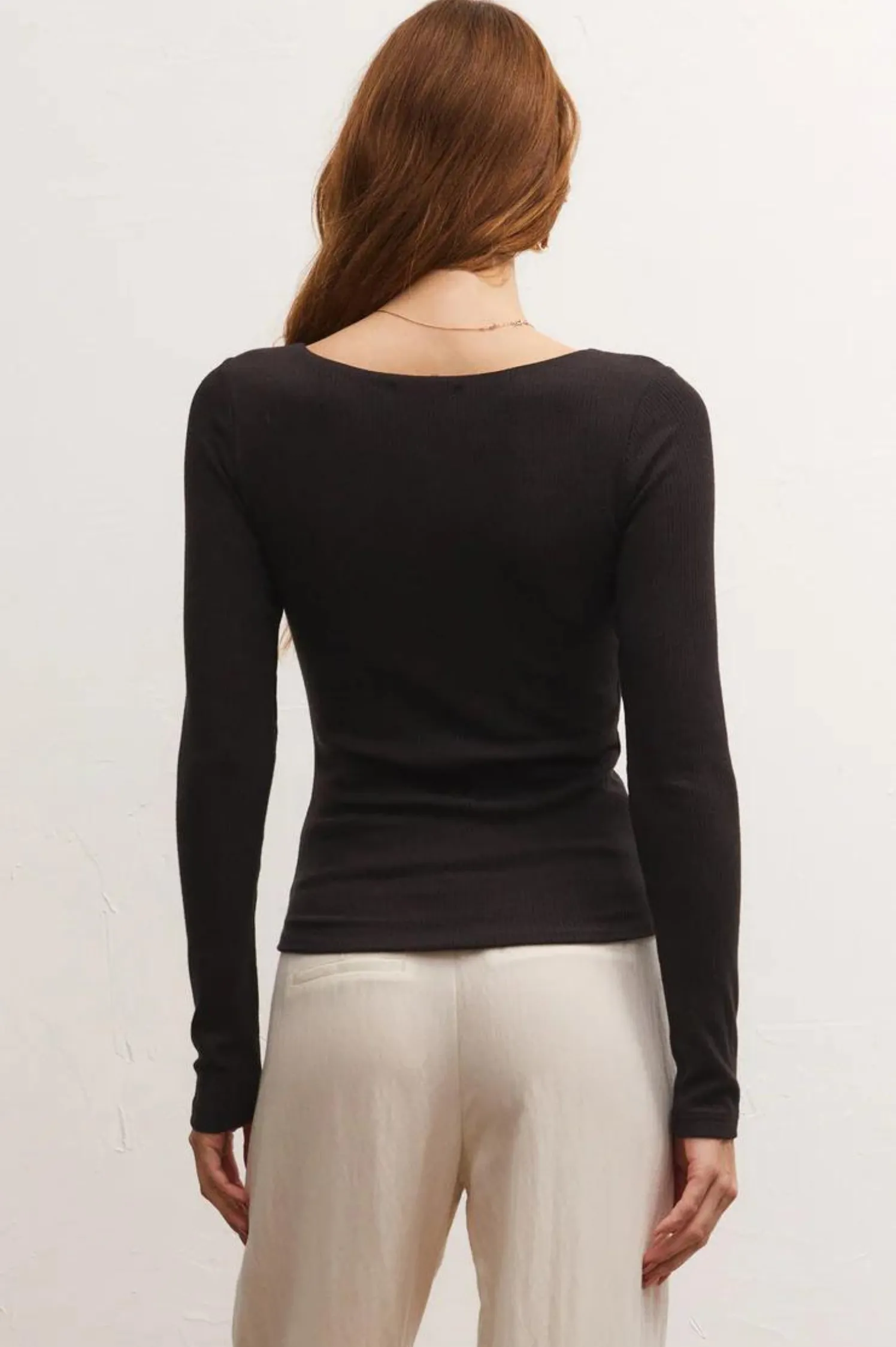 Aden V-Neck Rib Long Sleeve Top