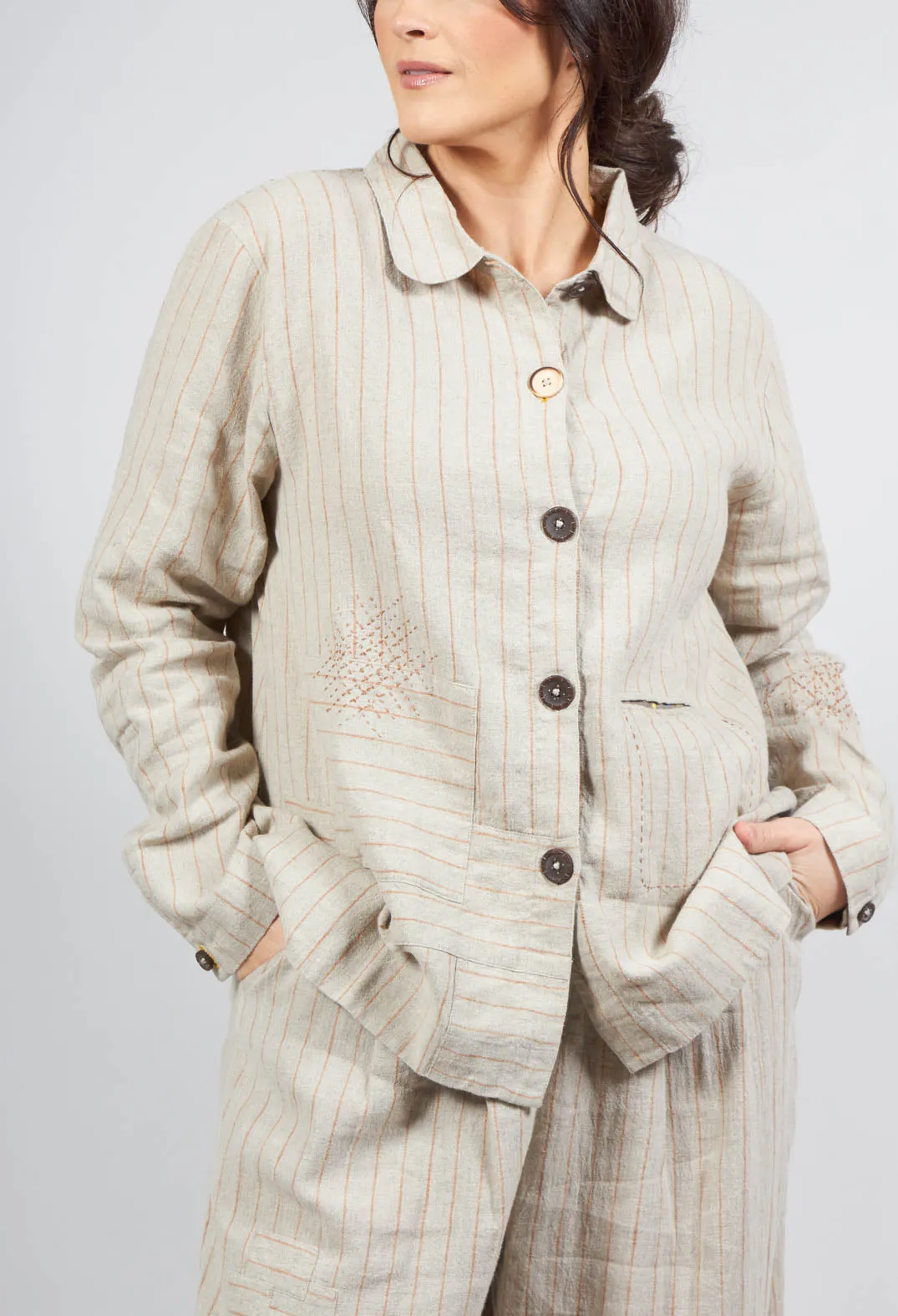 Adolfina Jacket in Pinstripe Linen