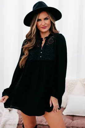 Afternoon Abroad Long Sleeved Eyelet Tunic/Dress (Black)