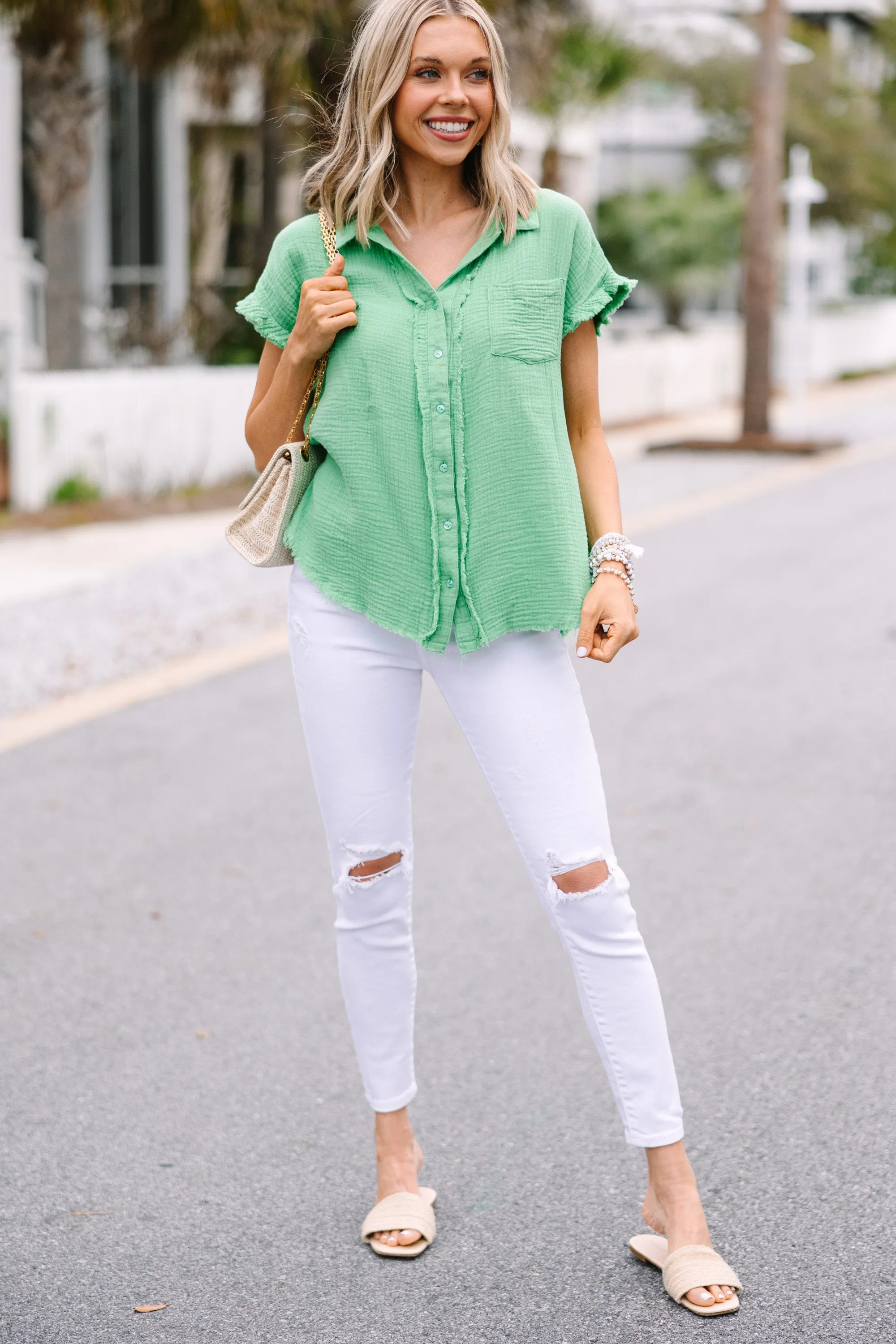 All In A Day Mint Green Cotton Top