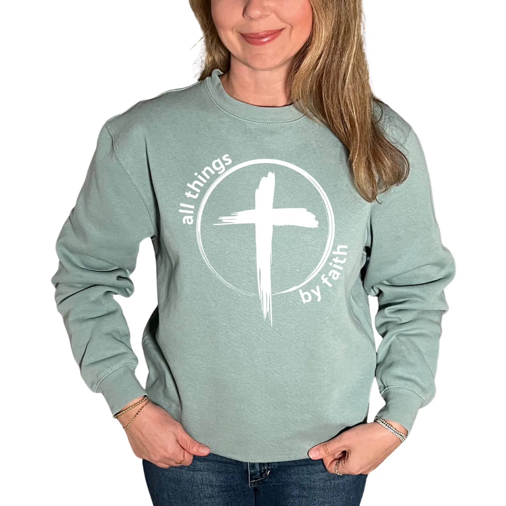 All Things By Faith Cross Crewneck Sweatshirt