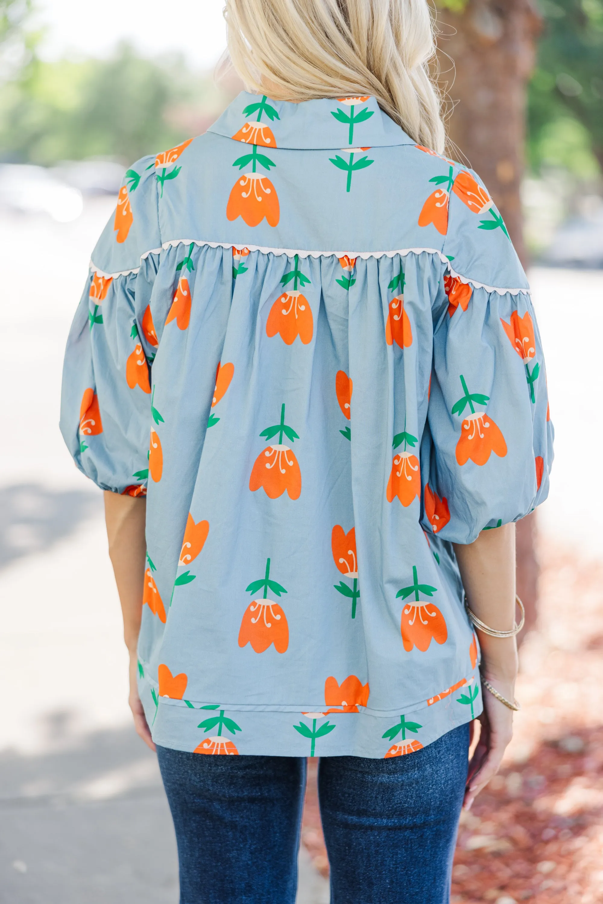 Always And Forever Blue Floral Blouse