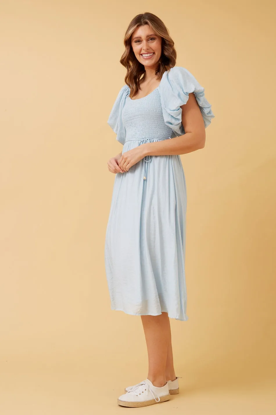 ANOK PUFF SLEEVE MIDI DRESS