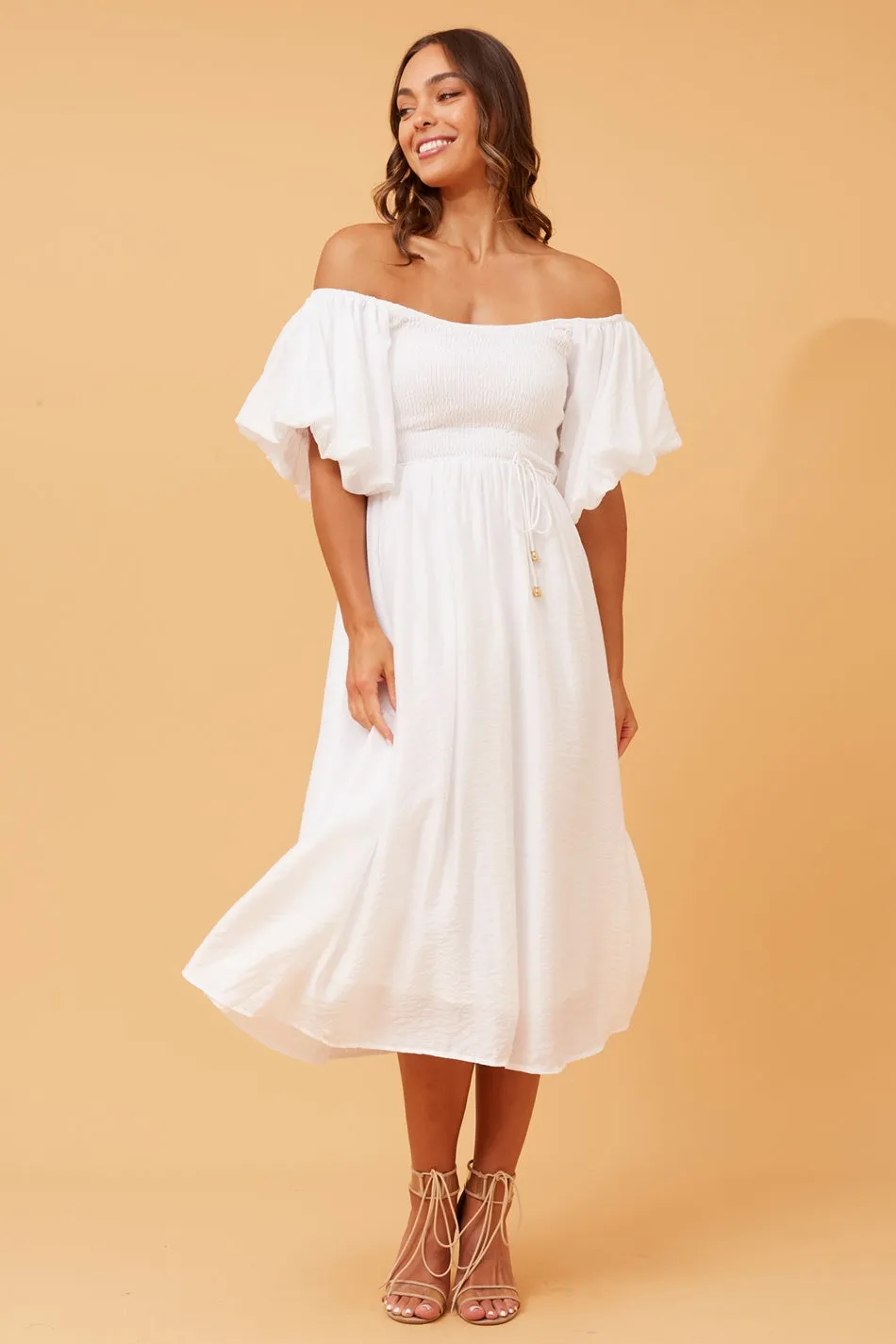 ANOK PUFF SLEEVE MIDI DRESS