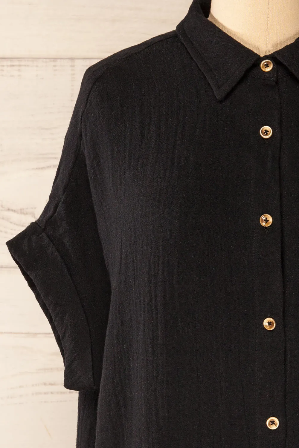 Arles Black | Short Shirt Dress w/ Pockets