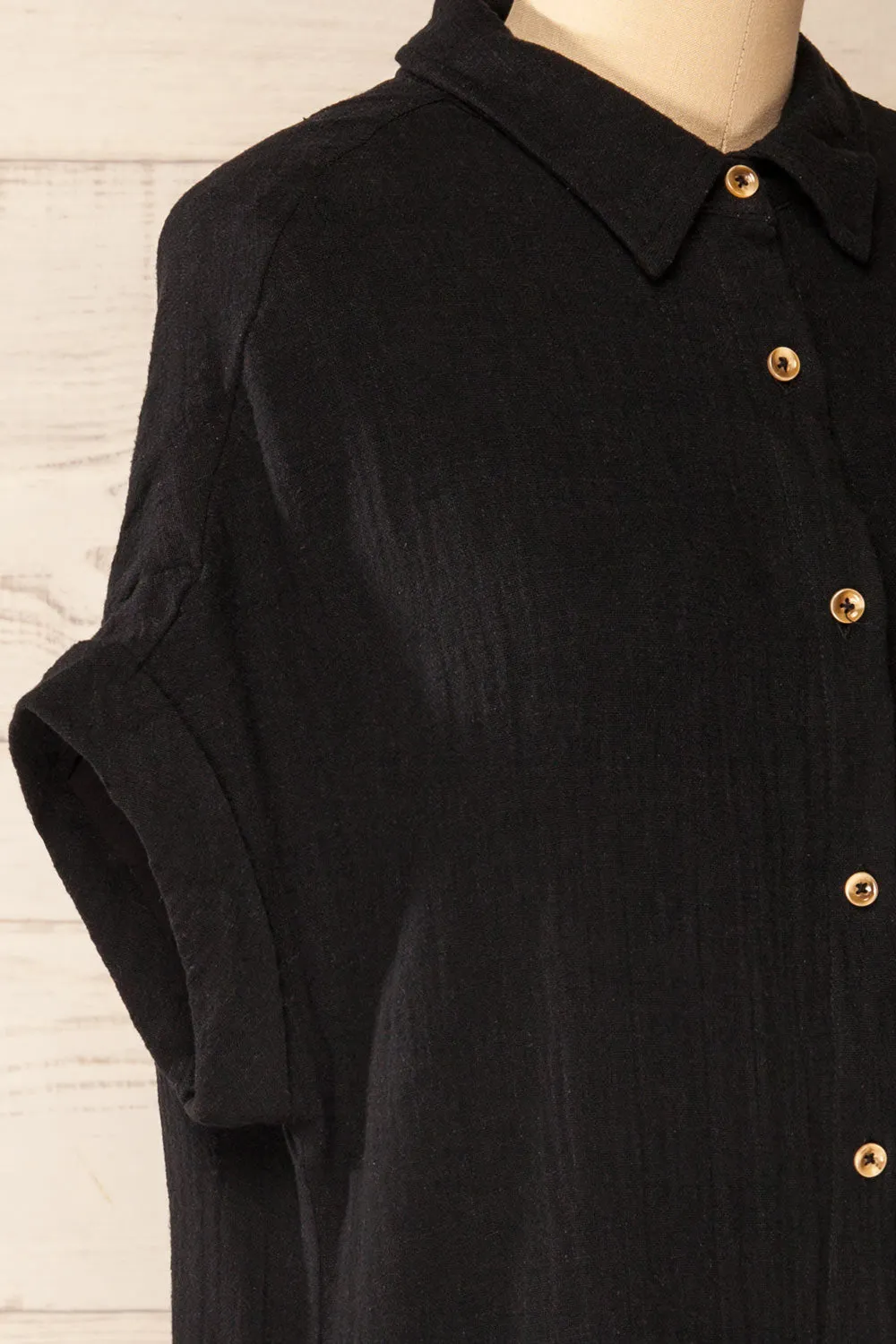 Arles Black | Short Shirt Dress w/ Pockets