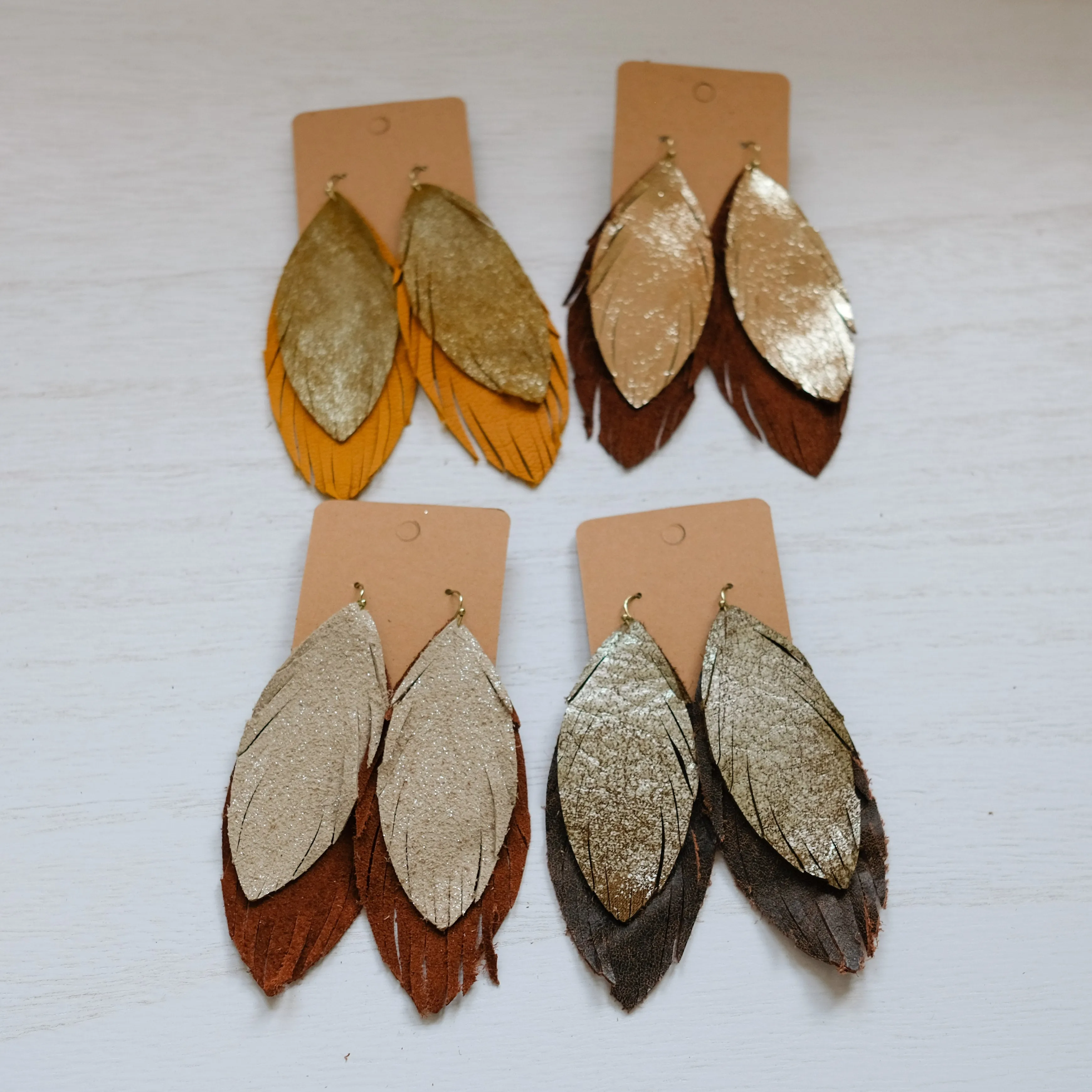 Assorted Double Feather Genuine Leather Earrings