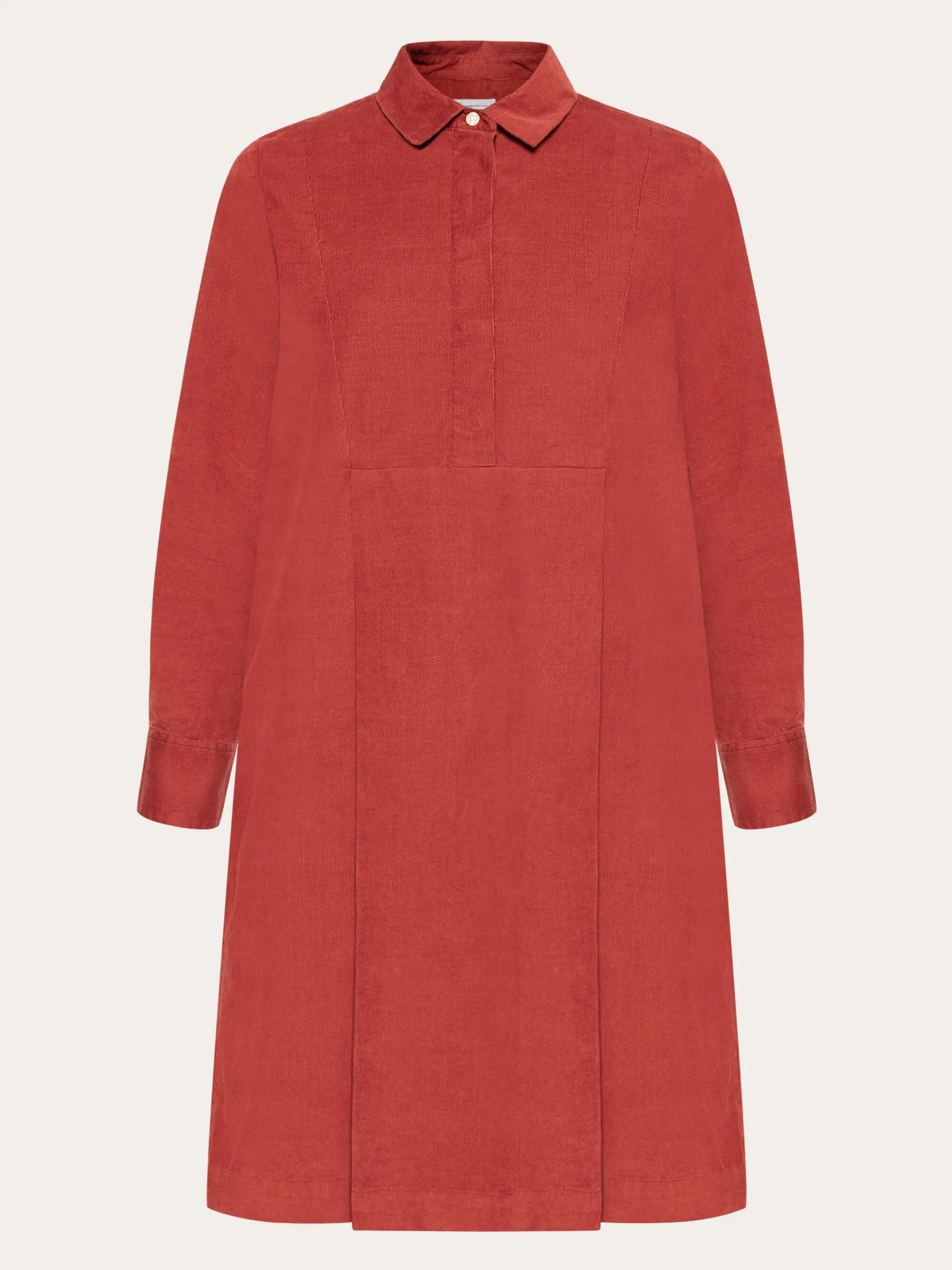 Baby corduroy mid length shirt dress - GOTS/Vegan - Fired Brick