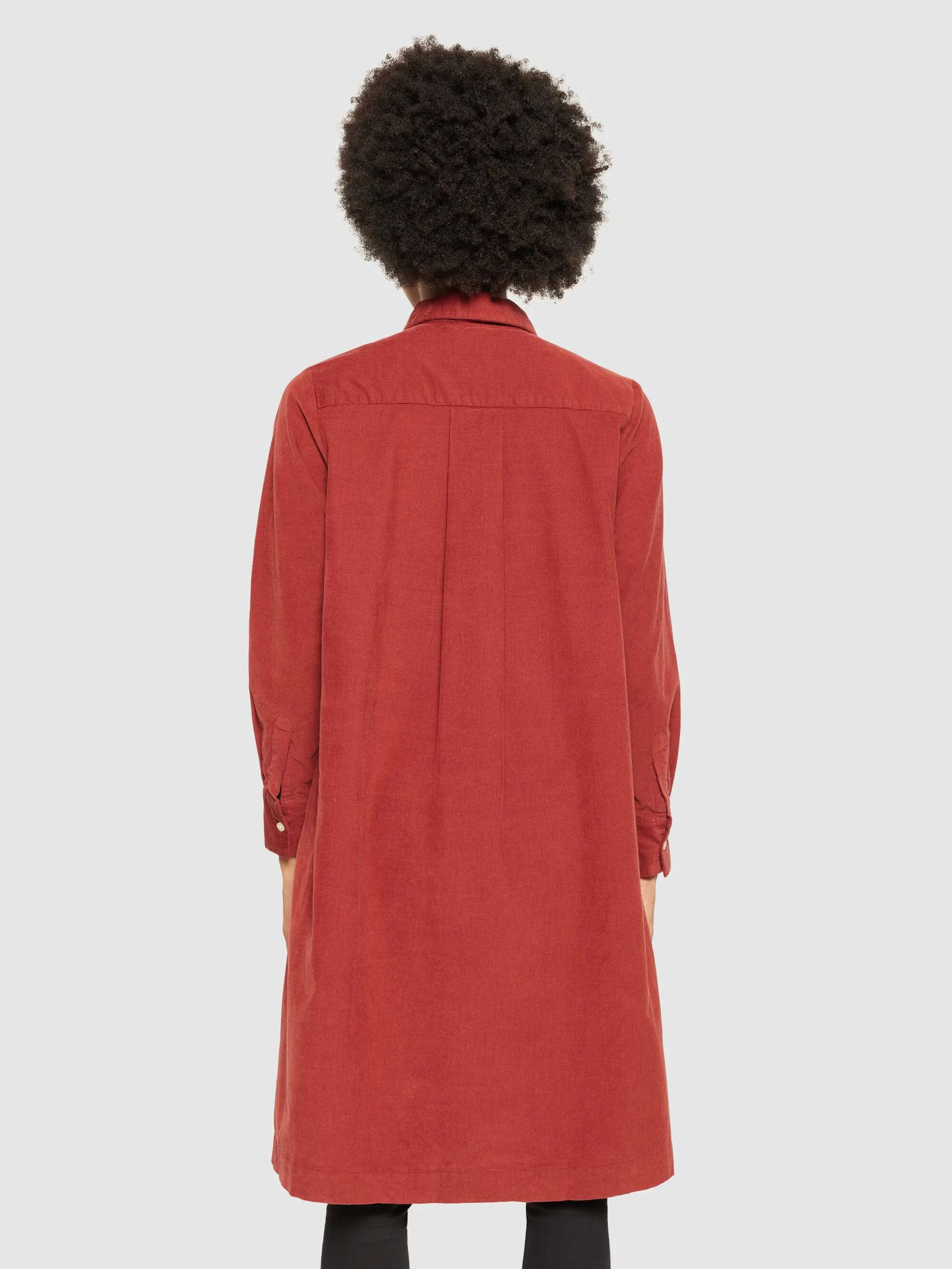 Baby corduroy mid length shirt dress - GOTS/Vegan - Fired Brick