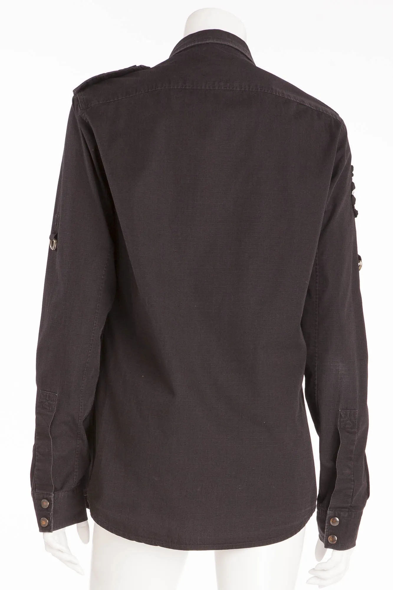 Balmain - Black Long Sleeve Button Down with Embellished Shoulders - FR 40