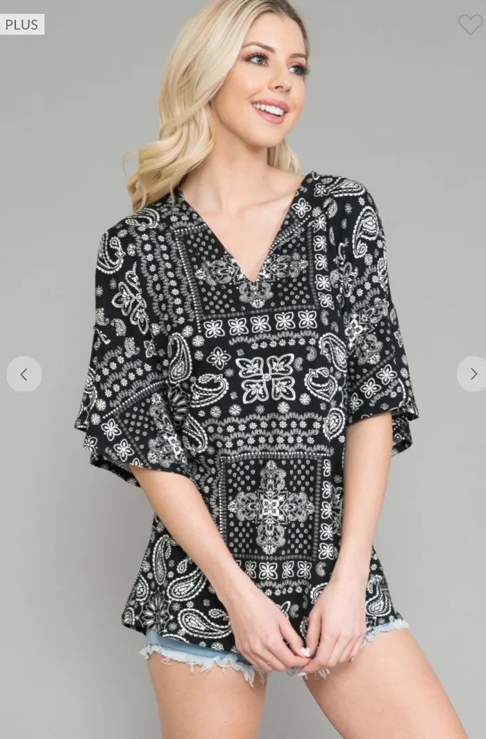 Bandanna Print Ruffle Tunic Top