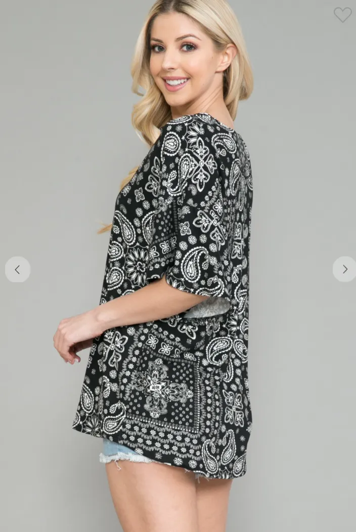 Bandanna Print Ruffle Tunic Top