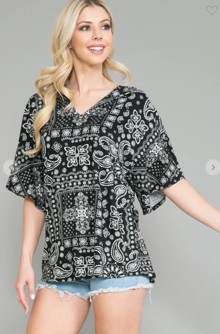 Bandanna Print Ruffle Tunic Top