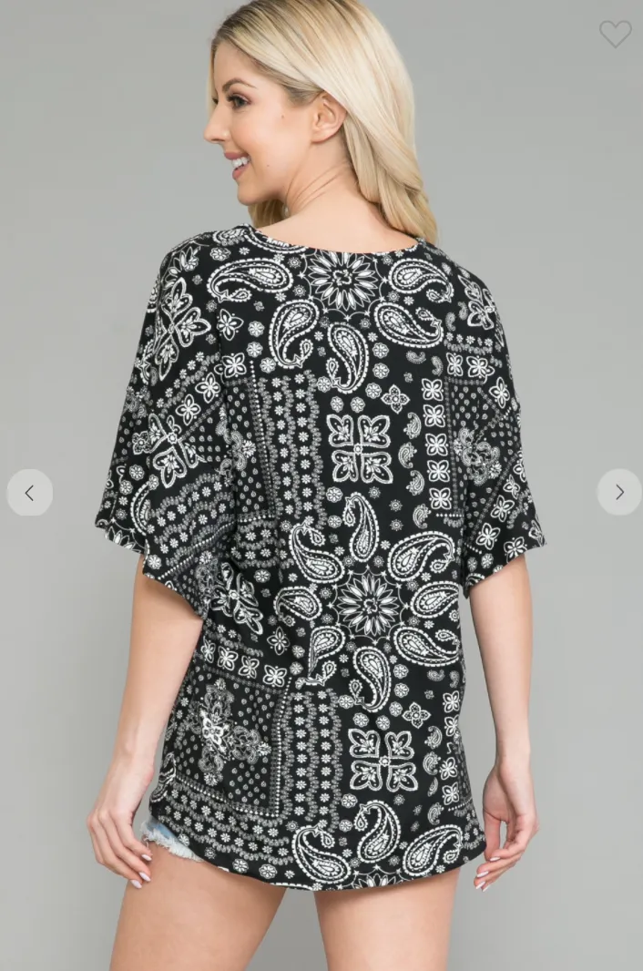 Bandanna Print Ruffle Tunic Top