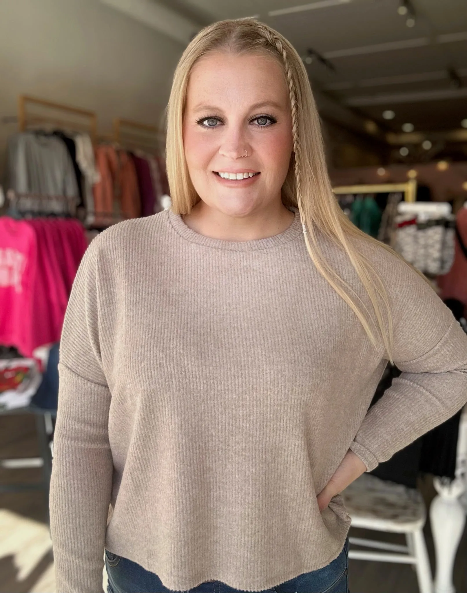 Beige Long Sleeve Dolman Sweater