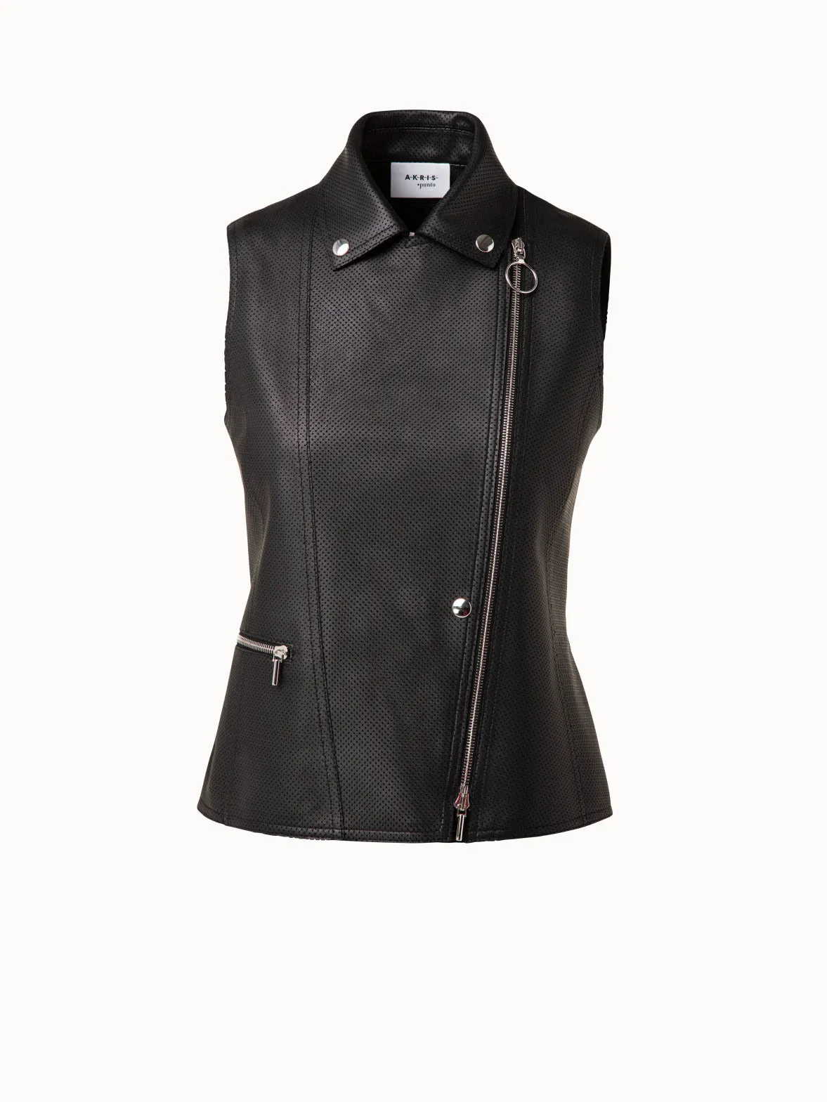 Biker Vest in Perforated Pin Dot Lamb Nappa Leather