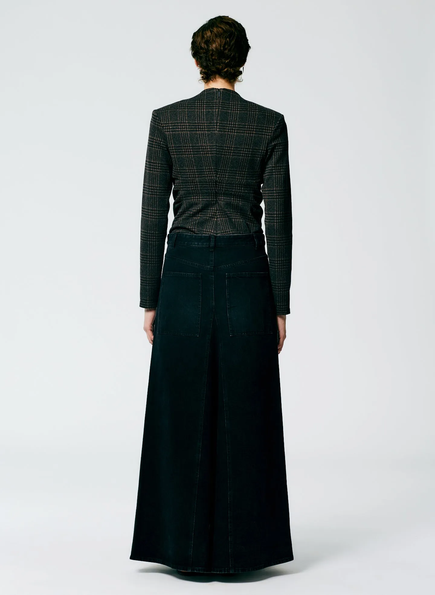 Black Denim Godet Maxi Skirt