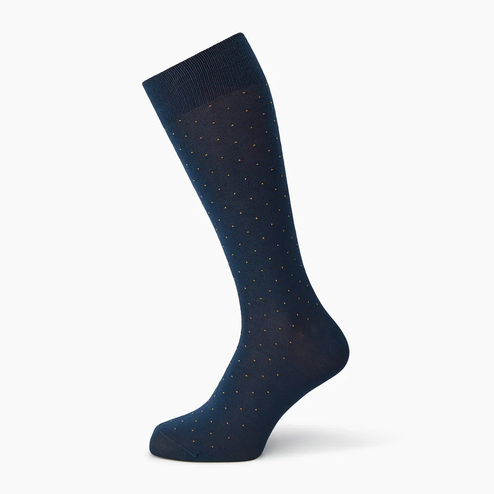 Blue and Gold Polka Dot Cotton Mid-length Socks