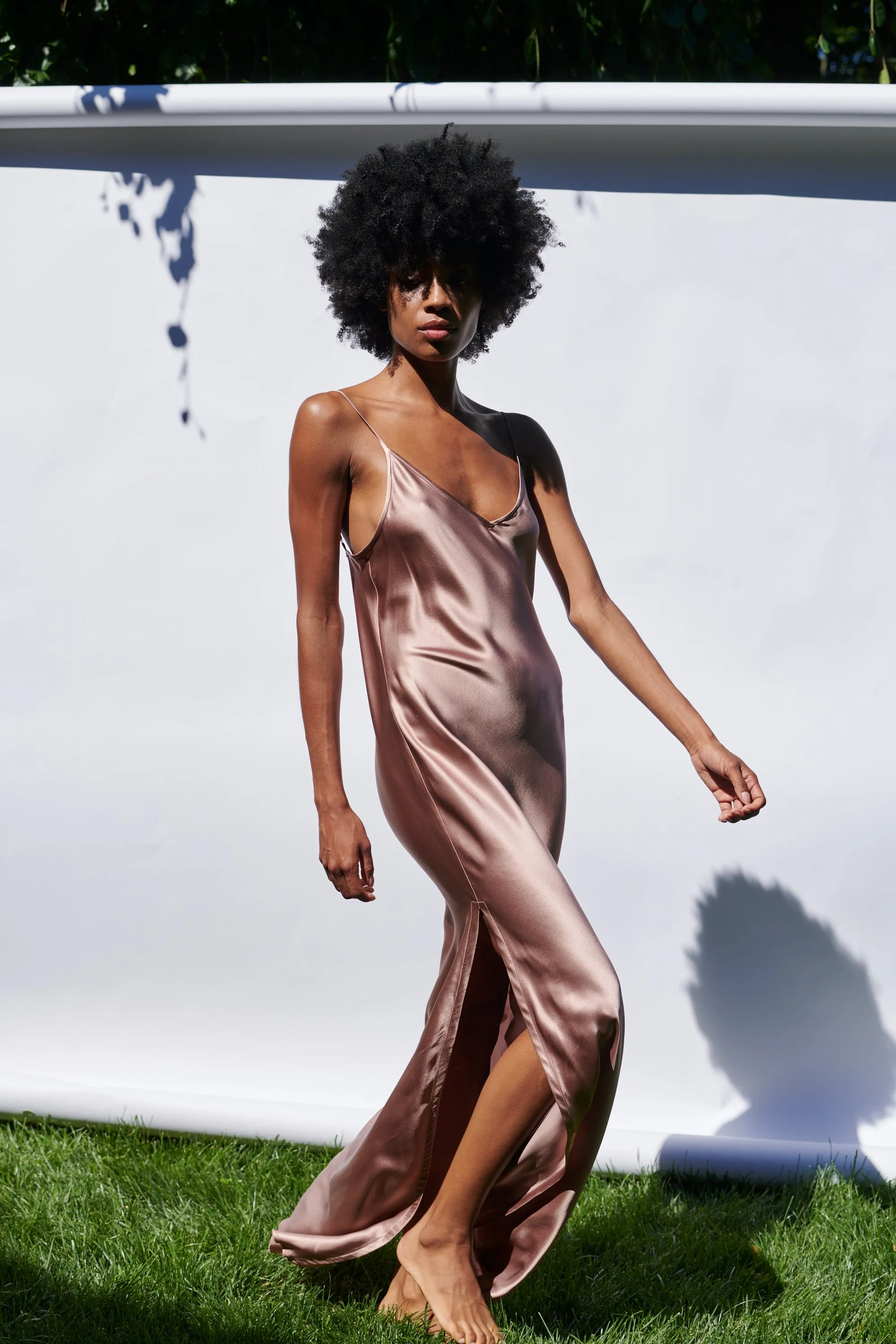 BM Full Length Slip Dress with Slit - Mauve