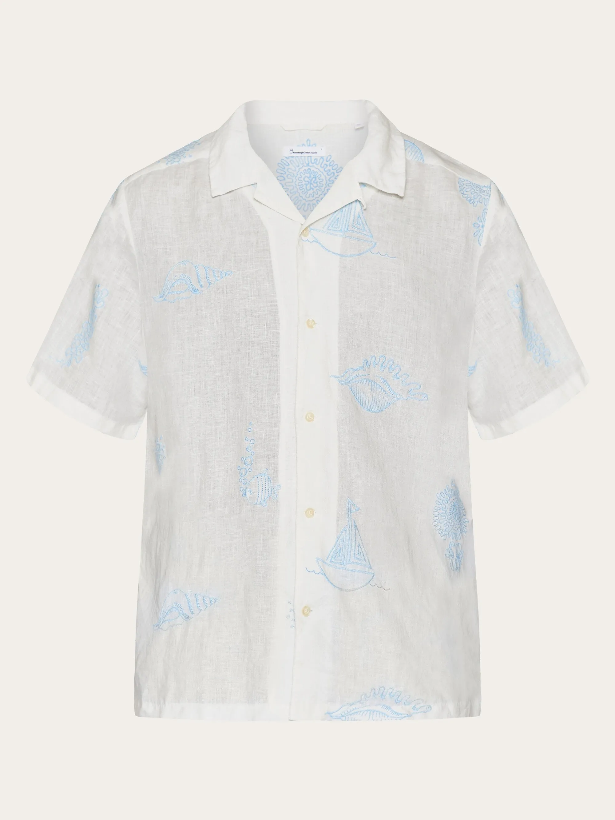 Box fit short sleeve shirt with embroidery - GOTS/Vegan - Egret