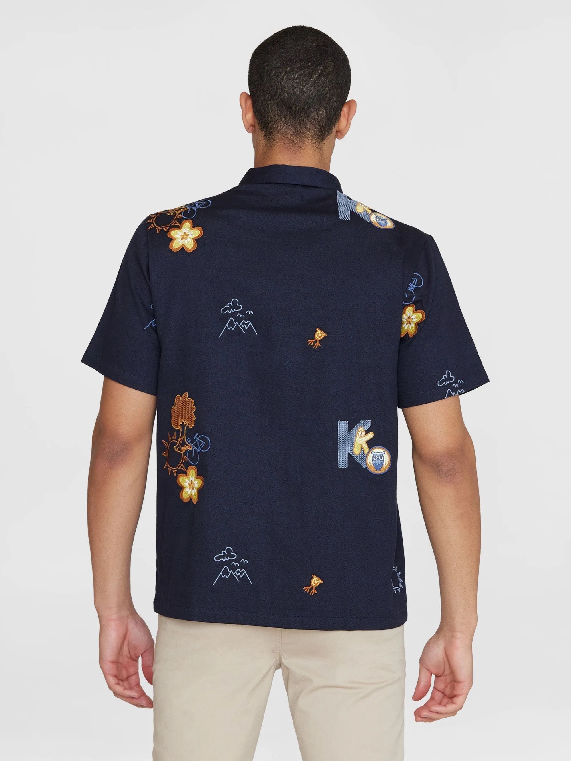 Box fit short sleeve shirt with embroidery - GOTS/Vegan - Night Sky