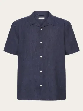 Box fit short sleeved linen shirt - Yarndyed - Total Eclipse