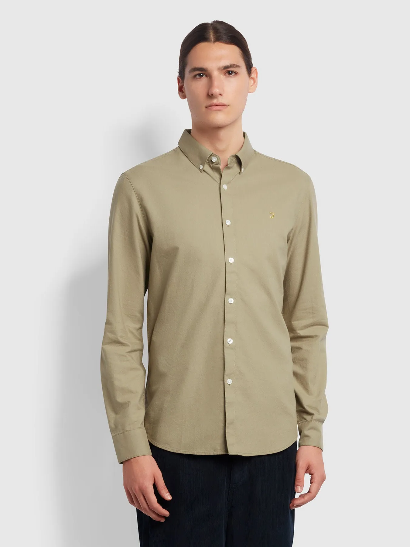 Brewer Slim Fit Organic Cotton Oxford Shirt In Beige