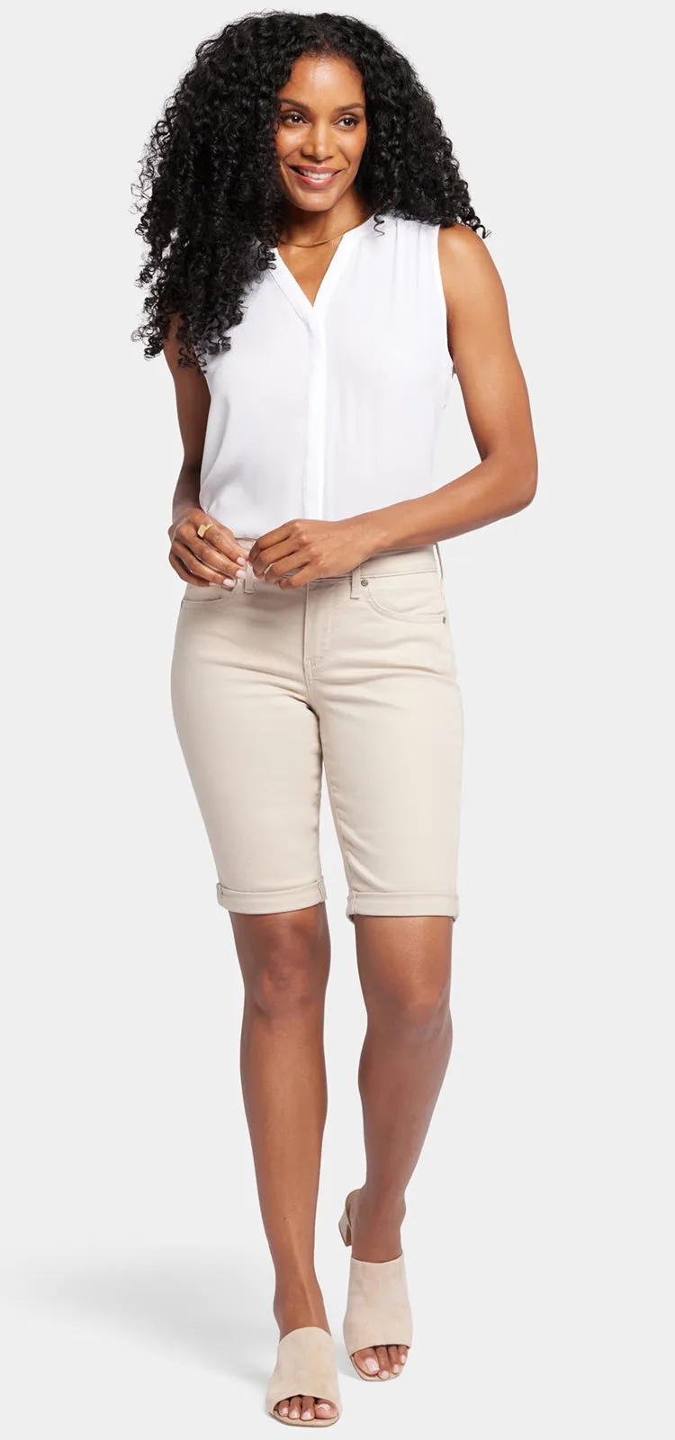 Briella Short Beige Gekleurde Denim | Feather