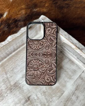 Brown tooled print country western phone case (NOT REAL LEAHER) for iPhone and Samsung