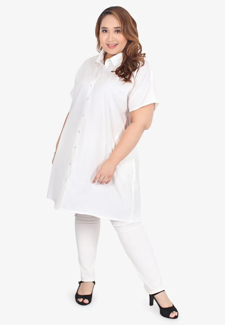 Carlyn Collar Short Sleeve Tunic Shirt - White