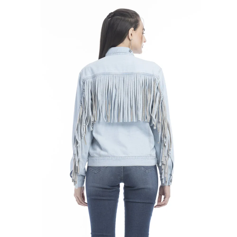 Cassie Fringed Light Wash Denim Jacket