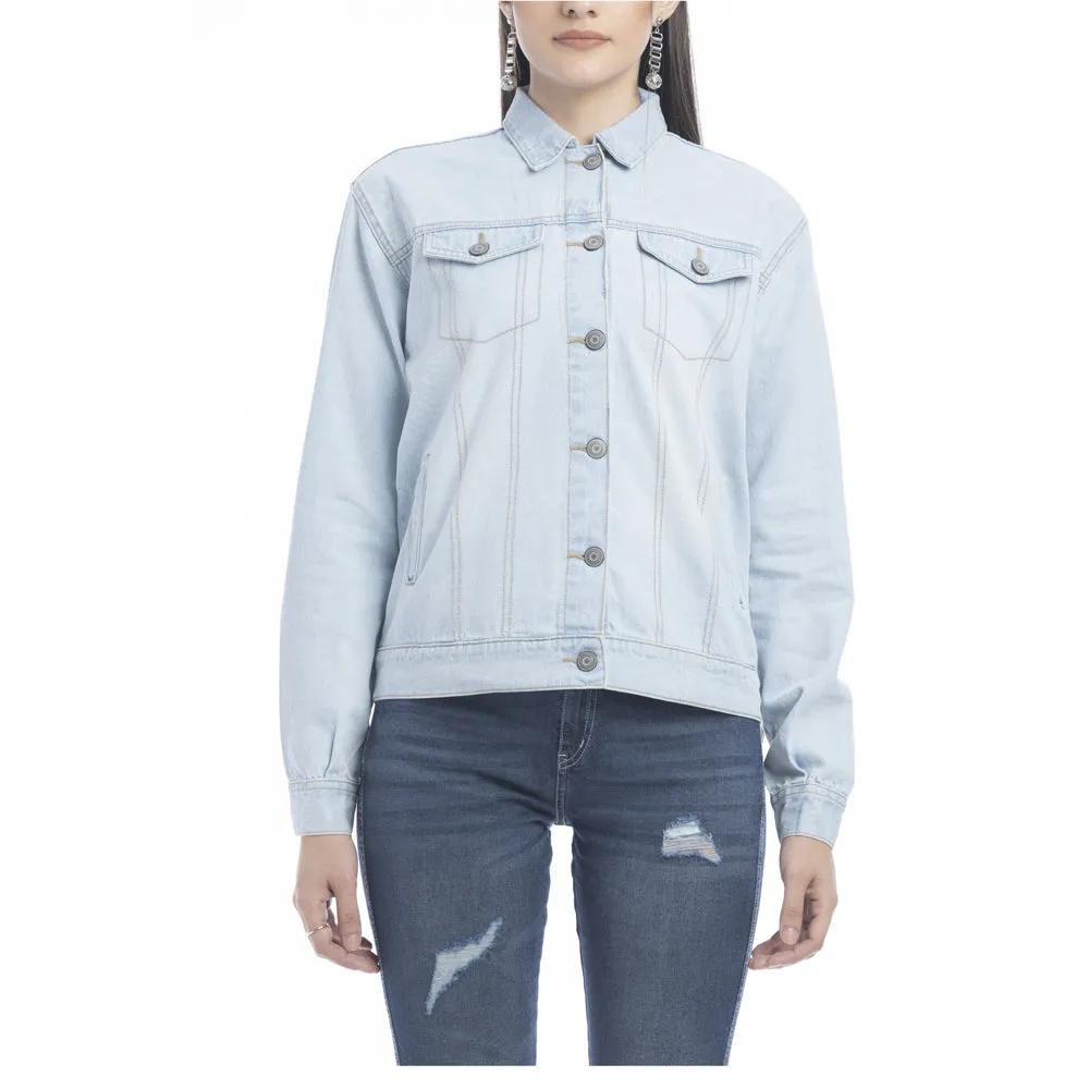 Cassie Fringed Light Wash Denim Jacket