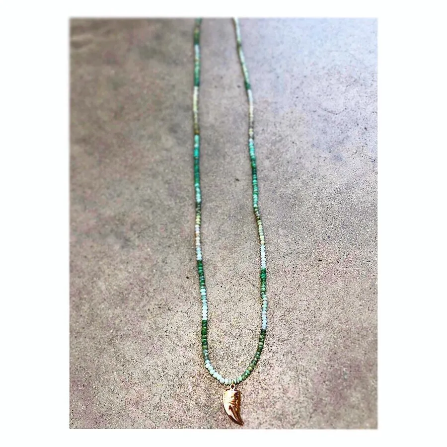 Chrysoprase Gold Tusk Custom Beaded Mid-length Necklace