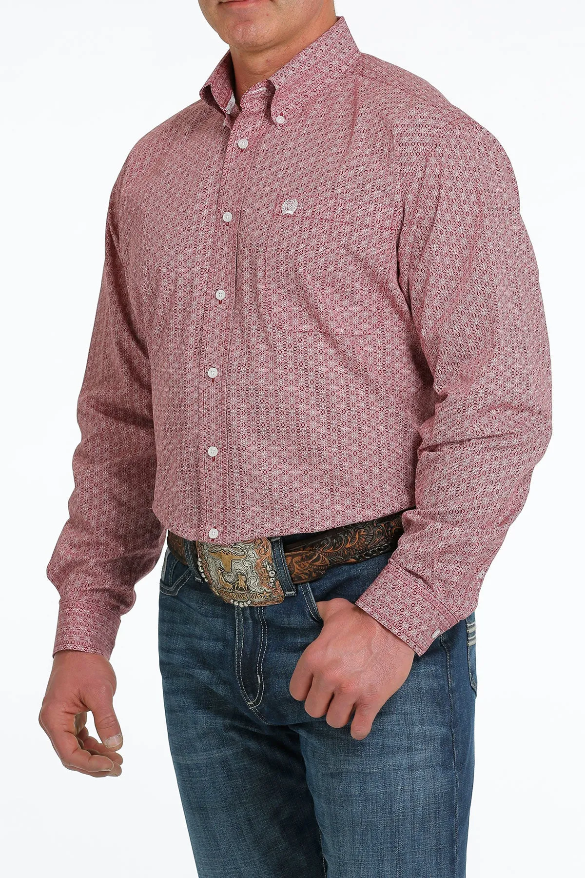 Cinch® Men's Burgundy Geo Print Long Sleeve Button Front Western Shirt