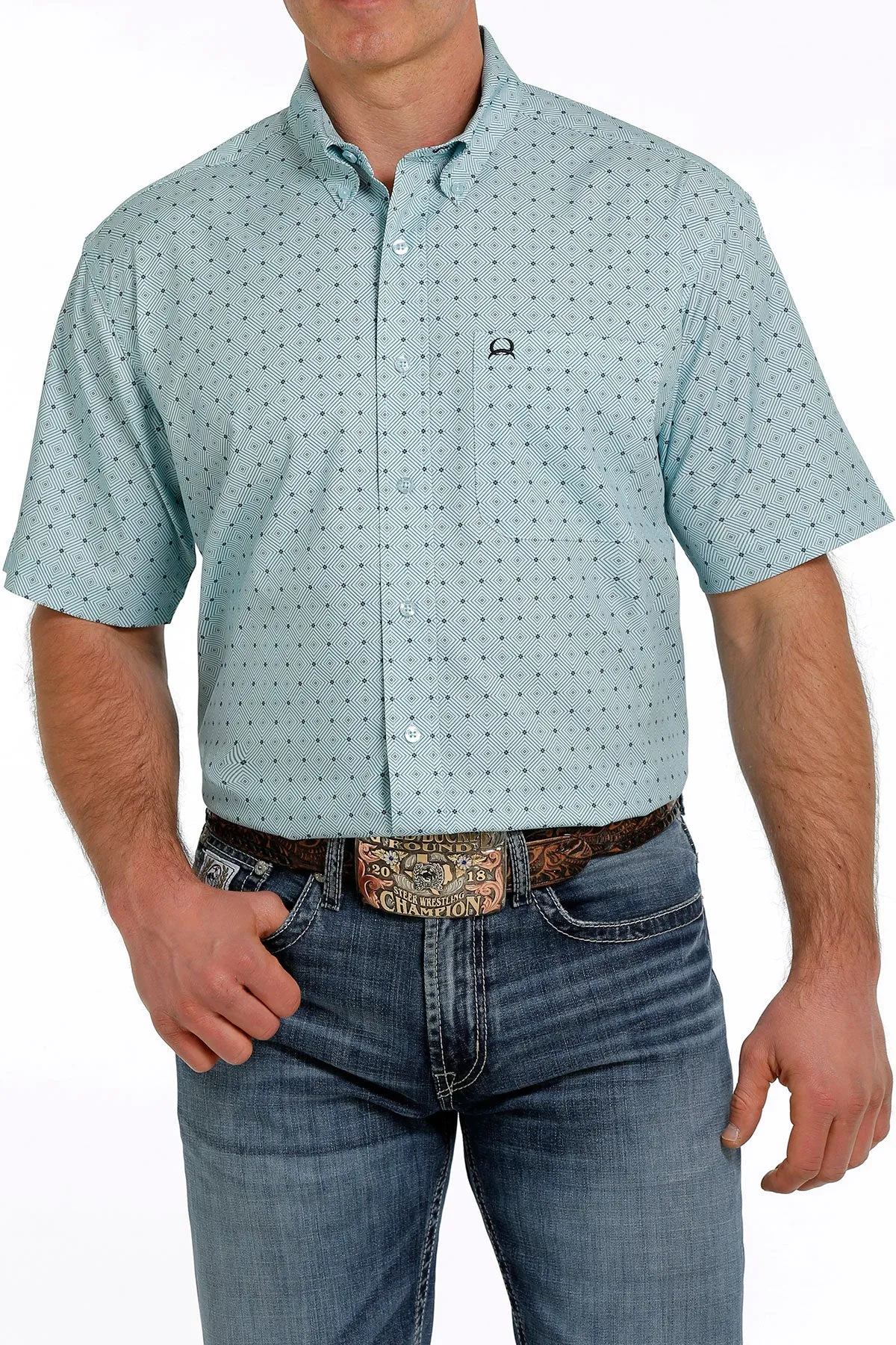 Cinch® Men's Diamond Print Short Sleeve Button Front Western Shirt