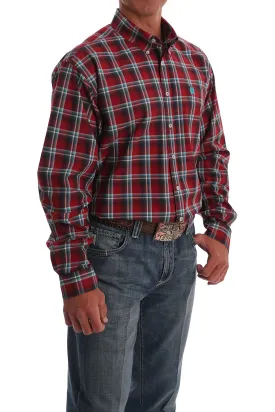 Cinch Men's Long Sleeve Button Down Red Plaid Shirt