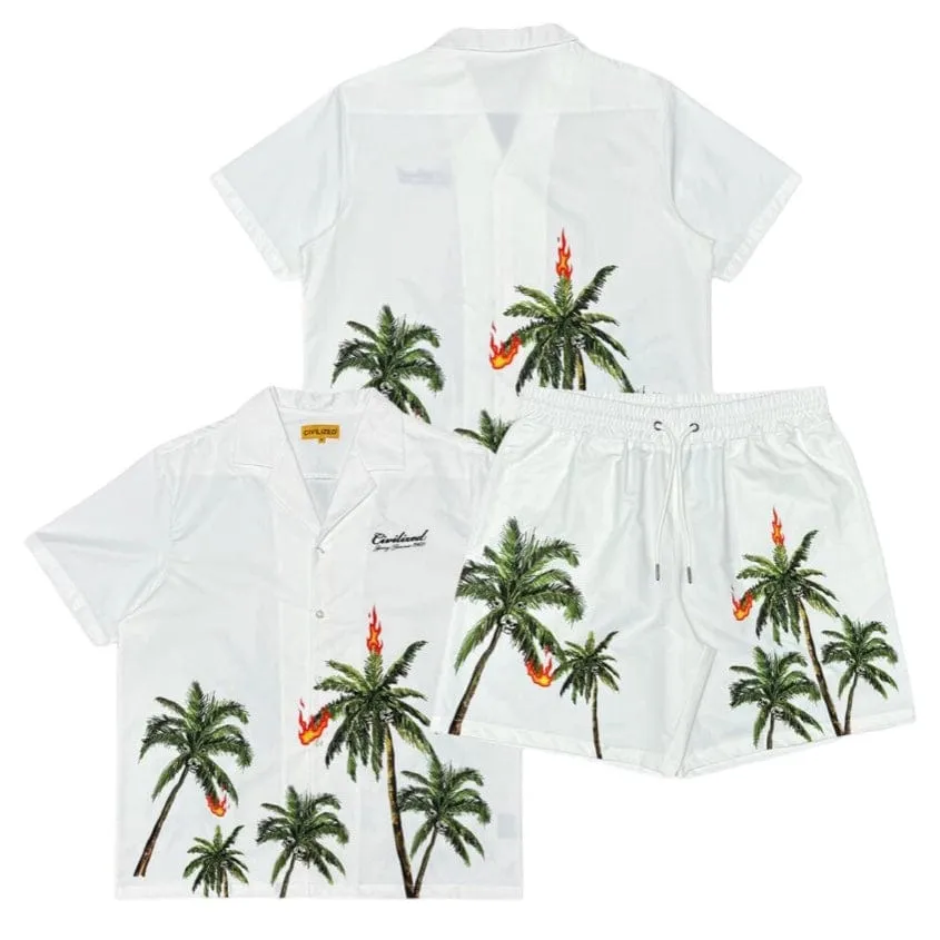 Civilized Palm Tree Button Down & Short Set (Sand) CV5737-5738