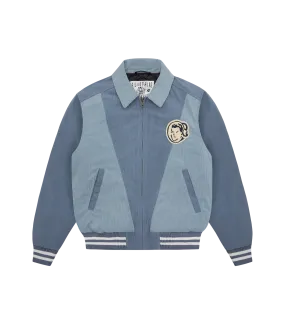 CORDUROY COLLARED VARSITY JACKET - BLUE