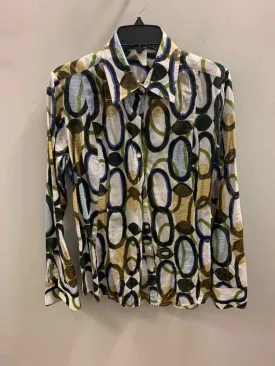 CRAIG TAYLOR Tops Size L WHT/OLIVE/PUR CIRCLES LONG SLEEVES TOP